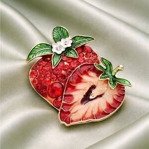 Red Strawberry Crystal Enamel Brooch